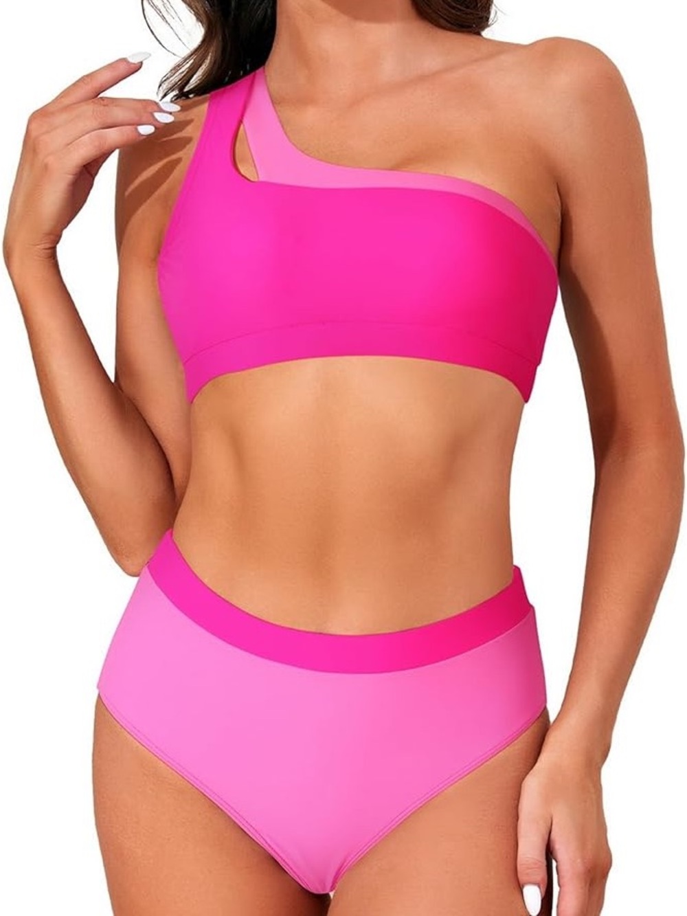 Set Pink One-Shoulder High-Waist Swim 💕 - Picture 4 of 14